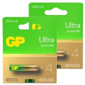 GP Ultra G-Tech AAA / MN2400 / LR03 Alkaline Batterij 8 stuks