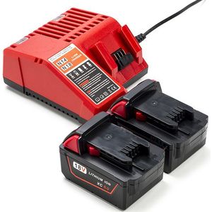 NRG Pack: 2x Milwaukee M18 B6 / 4932451244 accu's + lader (18 V, 6.0 Ah, 123accu huismerk)