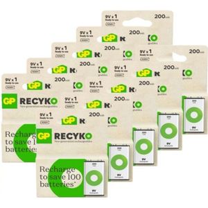 GP ReCyko Oplaadbare 9V / E-block / 6HR61 Ni-Mh Batterij (10 stuks, 200 mAh)