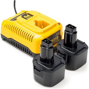 Aanbieding: 2x Black & Decker PS120 accu's + lader (9.6 V, 3.0 Ah, Ni-MH, 123accu huismerk)