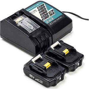 Startset: 2x Makita BL1820B / 18V LXT accu's + lader (18 V, 2.0 Ah, 123accu huismerk)