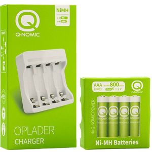 Q-Nomic Power Oplaadbare AAA / HR03 Ni-Mh batterijen inclusief lader (4 stuks, 800 mAh)
