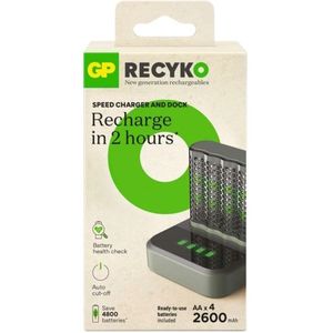 GP Dock Snellader + GP ReCyko Oplaadbare AA / HR6 Ni-Mh Batterijen (4 stuks, 2600 mAh)