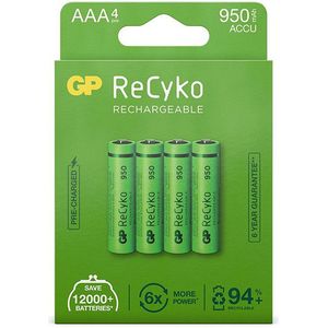 GP ReCyko Oplaadbare AAA / HR03 Ni-Mh Batterijen (4 stuks, 950 mAh)