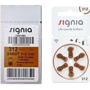 Siemens Signia 312 / PR41 / Bruin gehoorapparaat batterij 60 stuks