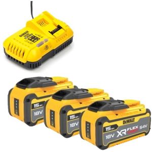Starterset: 3x DeWalt DCB549-XJ / XR FlexVolt accu's + lader (18V / 54V, 15 Ah, origineel)