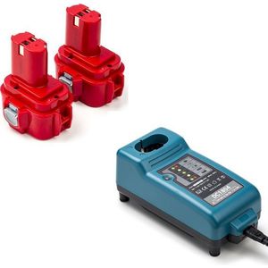 Startset: 2x Makita PA09 / 9120 / 9133 / 9134 accu's + lader (9.6 V, 3.0 Ah, 123accu huismerk)