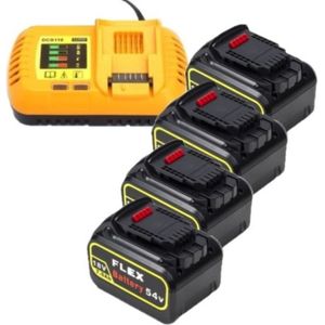 Starterset: 4x DeWalt DCB546-XJ / XR FlexVolt accu's + lader (18V / 54V, 7.5 Ah, 123accu huismerk)