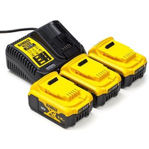 Startset: 3x DeWalt DCB184 XR accu's + lader (18 V, 5.0 Ah, origineel)