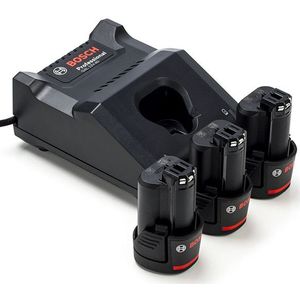 Starterset: 3x Bosch GBA 12V accu's + lader (12V, 3.0 Ah, origineel)
