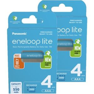 Panasonic Eneloop Lite Oplaadbare AAA / HR03 Ni-Mh Batterijen (8 stuks, 550 mAh)
