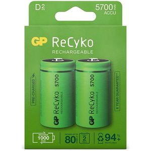 GP ReCyko Oplaadbare D / HR20 Ni-Mh Batterijen (2 stuks, 5700 mAh)