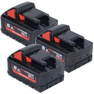 3- Pack Milwaukee M18 HB5.5 High Output accu's (18 V, 5.5 Ah, origineel)