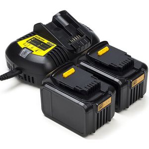 Startset: 2x DeWalt DCB184 XR Li-ion accu's + lader (18 V, 6.0 Ah, 123accu huismerk)