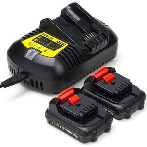 Starterset: 2x DeWalt DCB127-XJ / 12V XR accu's + lader (12 V, 1.5 Ah, 123accu huismerk)