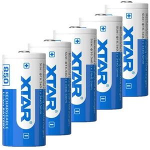 5 stuks XTAR RCR123A / 16340 oplaadbare lithium batterijen (3.7 V, Li-ion, 850 mAh, 2.5A)