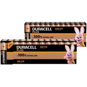 Combi deal: Duracell Plus 100% Extra Life AA + AAA  alkaline batterij (2x 24 stuks)