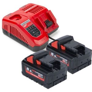HNRG Pack: 2x Milwaukee M18 HB5.5 High Output accu's + lader (18 V, 5.5 Ah, origineel)