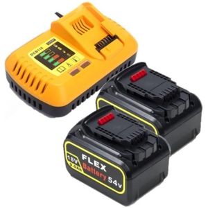 Starterset: 2x DeWalt DCB547-XJ / XR FlexVolt accu's + lader (18V / 54V, 9.0Ah, 123accu huismerk)