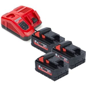 HNRG Pack: 3x Milwaukee M18 HB5.5 High Output accu's + lader (18 V, 5.5 Ah, origineel)