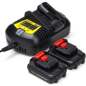 Starterset: 2x DeWalt DCB127-XJ / 12V XR accu's + lader (12 V, 2.0 Ah, 123accu huismerk)