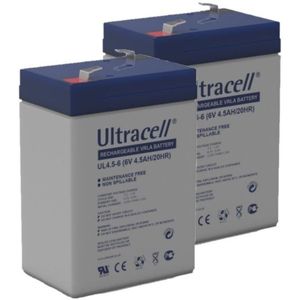 2 Stuks: Ultracell UL4.5-6 VRLA AGM Loodaccu's (6V, 4.5 Ah, T1 terminal)