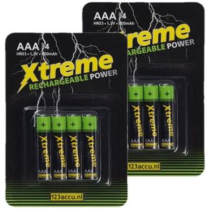 123accu Xtreme Power Oplaadbare AAA / HR03 Ni-Mh batterijen (8 stuks, 800 mAh)