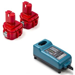 Startset: 2x Makita PA12 / 1220 / 1222 / 1234 accu's + lader (12 V, 2.0 Ah, 123accu huismerk)