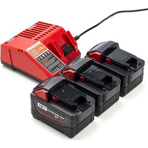 NRG Pack: 3x Milwaukee M18 B9 / 4932451245 accu's + lader (18 V, 9.0 Ah, 123accu huismerk)