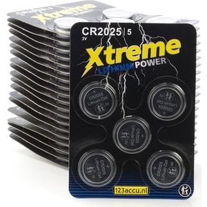 123accu Xtreme Power CR2025 3V Lithium knoopcel batterij 100 stuks