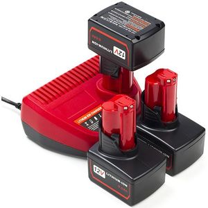 NRG Pack: 3x Milwaukee M12 B6 accu's + lader (12 V, 6.0 Ah, 123accu huismerk)