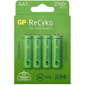 GP ReCyko Oplaadbare AA / HR06 Ni-Mh Batterijen (4 stuks, 2100 mAh)