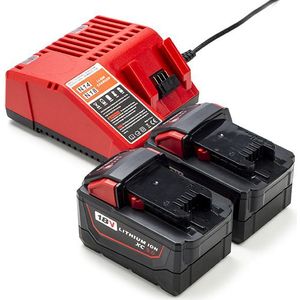 NRG Pack: 2x Milwaukee M18 B9 / 4932451245 accu's + lader (18 V, 9.0 Ah, 123accu huismerk)