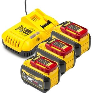Starterset: 3x DeWalt DCB547-XJ / XR FlexVolt accu's + lader (18V / 54V, 9.0Ah, origineel)