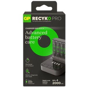 GP USB Dock Snellader + GP ReCyko Pro Oplaadbare AA / HR6 Ni-Mh Batterijen (4 stuks, 2000 mAh)