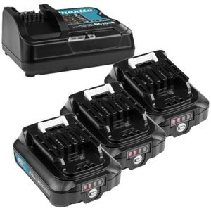 Startset: 3x Makita BL1021B CXT / 197396-9 accu's + lader (12 V, 2.0 Ah, origineel)
