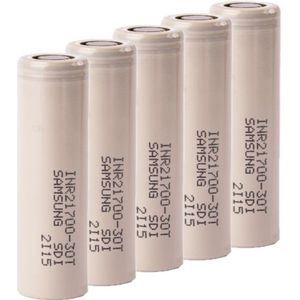 5 stuks Samsung INR21700-30T Li-ion batterij (3.6V, 35A, 3000 mAh)