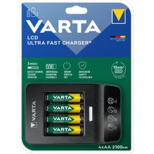 LCD Ultra fast  charger 57685 Varta met 4 x AA 2100mAh