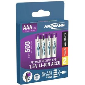 Ansmann USB-C Oplaadbare AAA 1,5V Li-ion Batterijen (4 stuks, 400 mAh)