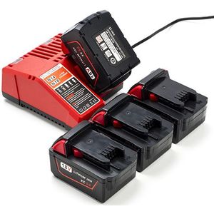 NRG Pack: 4x Milwaukee M18 B5 / 4932430483 accu's + lader (18 V, 5.0 Ah, 123accu huismerk)