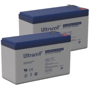 2 Stuks: Ultracell UL7-12 VRLA AGM Loodaccu's (12V, 7.0 Ah, T1 terminal)