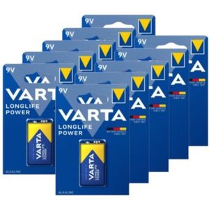 Varta Longlife Power 9V / 6LR61 / E-Block Alkaline Batterij 10 stuks