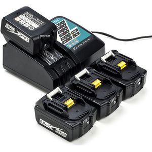 Startset: 4x Makita BL1860B / 18V LXT accu's + lader (18 V, 6.0 Ah, 123accu huismerk)