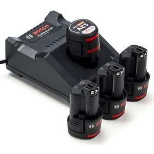 Starterset: 4x Bosch GBA 12V accu's + lader (12V, 3.0 Ah, origineel)