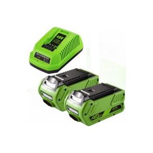 Starterkit: 2x GreenWorks G40B6 / G-MAX 40V accu's + lader (40 V, 5.0 Ah, 123accu huismerk)