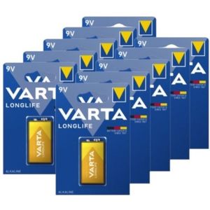 Varta Longlife 9V / 6LR61 / E-Block Alkaline Batterij 10 stuks