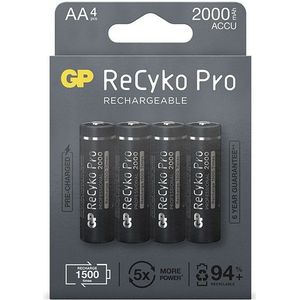 GP ReCyko Pro Oplaadbare AA / HR06 Ni-Mh Batterijen (4 stuks, 2000 mAh)