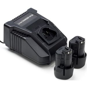 Startset: 2x Bosch GBA 12V accu's + Lader (10.8V-12V, 2.0 Ah, 123accu huismerk)