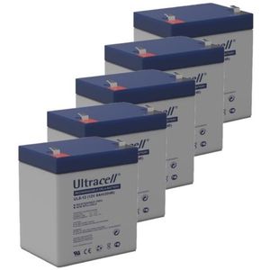 5 Stuks: Ultracell UL5-12 VRLA AGM loodaccu's (12V, 5.0 Ah, T1 terminal)