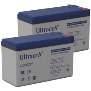 2 stuks: Ultracell UL9-12 VRLA AGM Loodaccu's (12V, 9.0 Ah, T2 terminal)